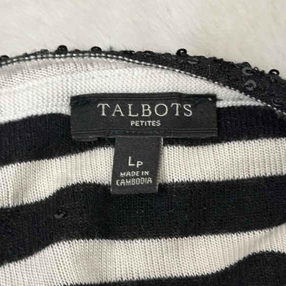 Talbots Sweater Womens Large Petite Sequin Striped Black White Scoop Neck Top - Picture 6 of 9